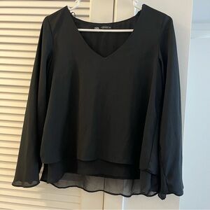 Zara Black Layered V-Neck Blouse